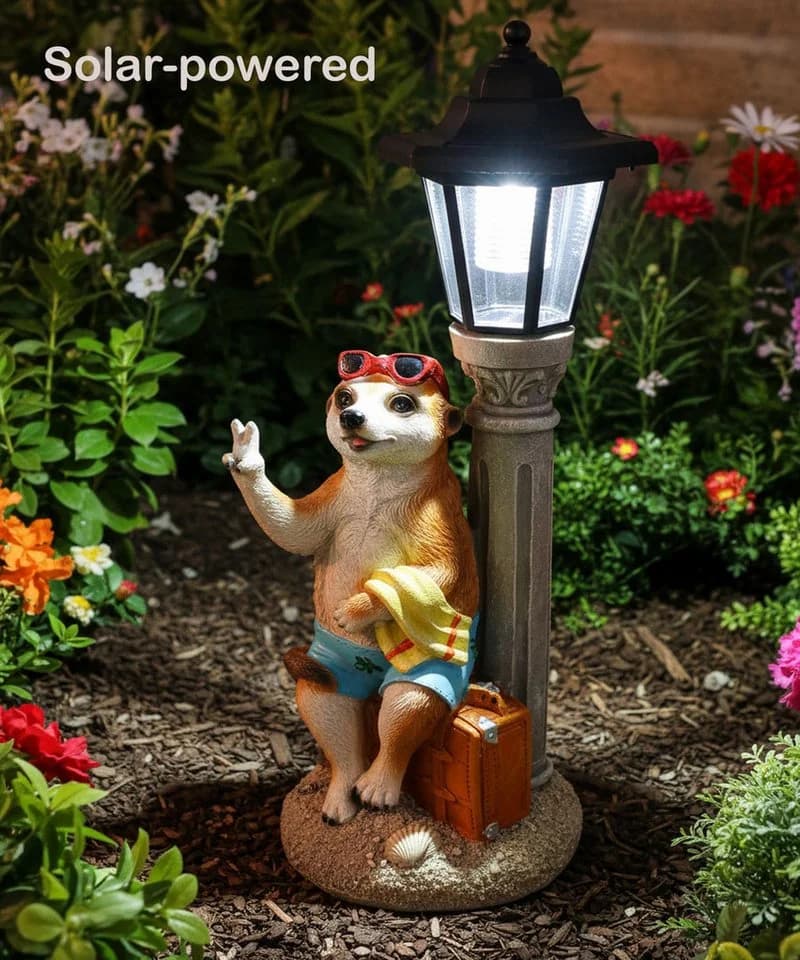 Kremers Schatzkiste Gartenfigur Erdmännchen Urlauber mit Solarlaterne - Bild 4