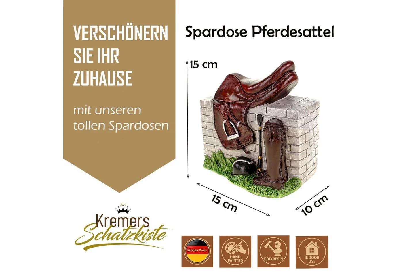 Kremers Schatzkiste Spardose XXL Pferdesattel Bunt Polyresin - Bild 3