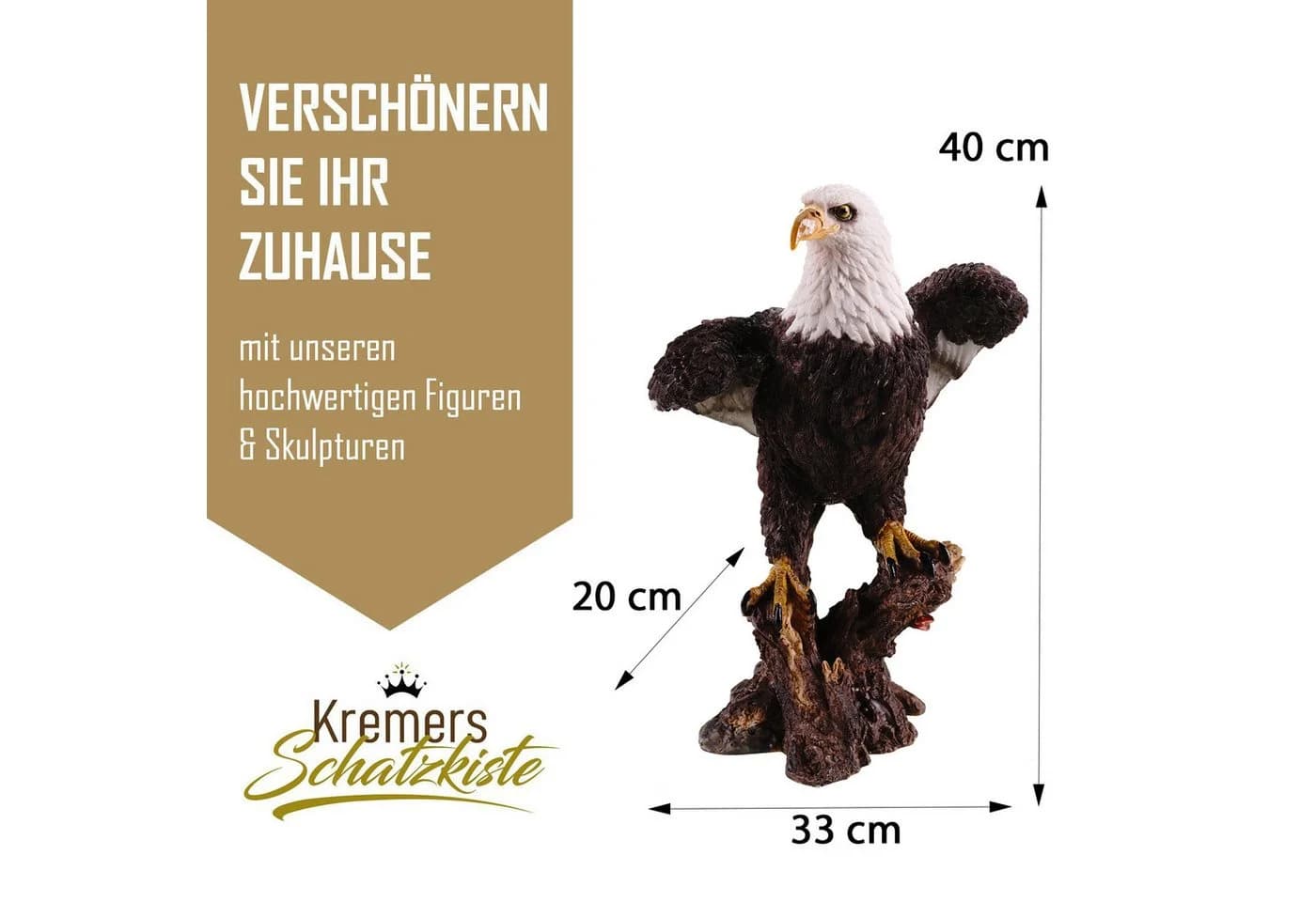 Kremers Schatzkiste Dekofigur Weißkopfadler auf Ast Polyresin Handbemalt - Bild 5