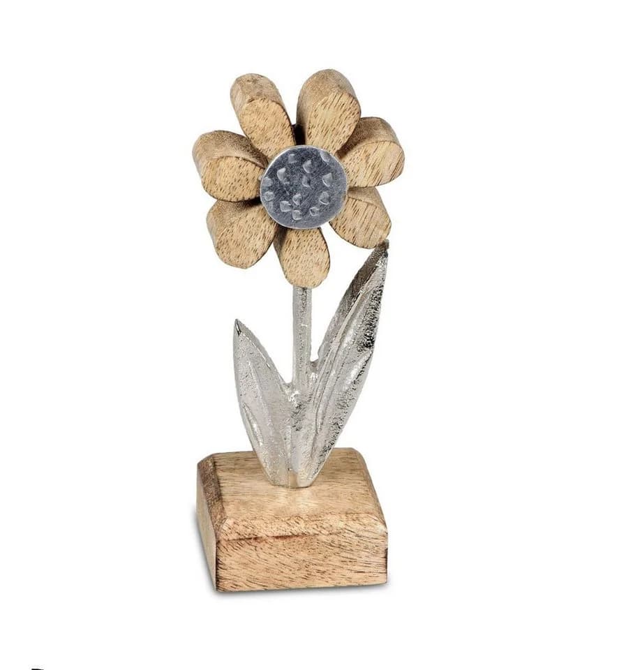 Kremers Schatzkiste Dekofigur Deko Blume Aluminium Mangoholz Sockel 15x6cm - Bild 2