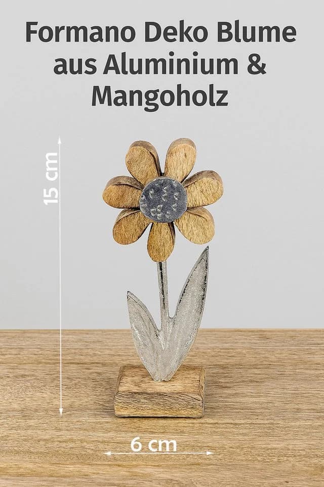 Kremers Schatzkiste Dekofigur Deko Blume Aluminium Mangoholz Sockel 15x6cm - Bild 3