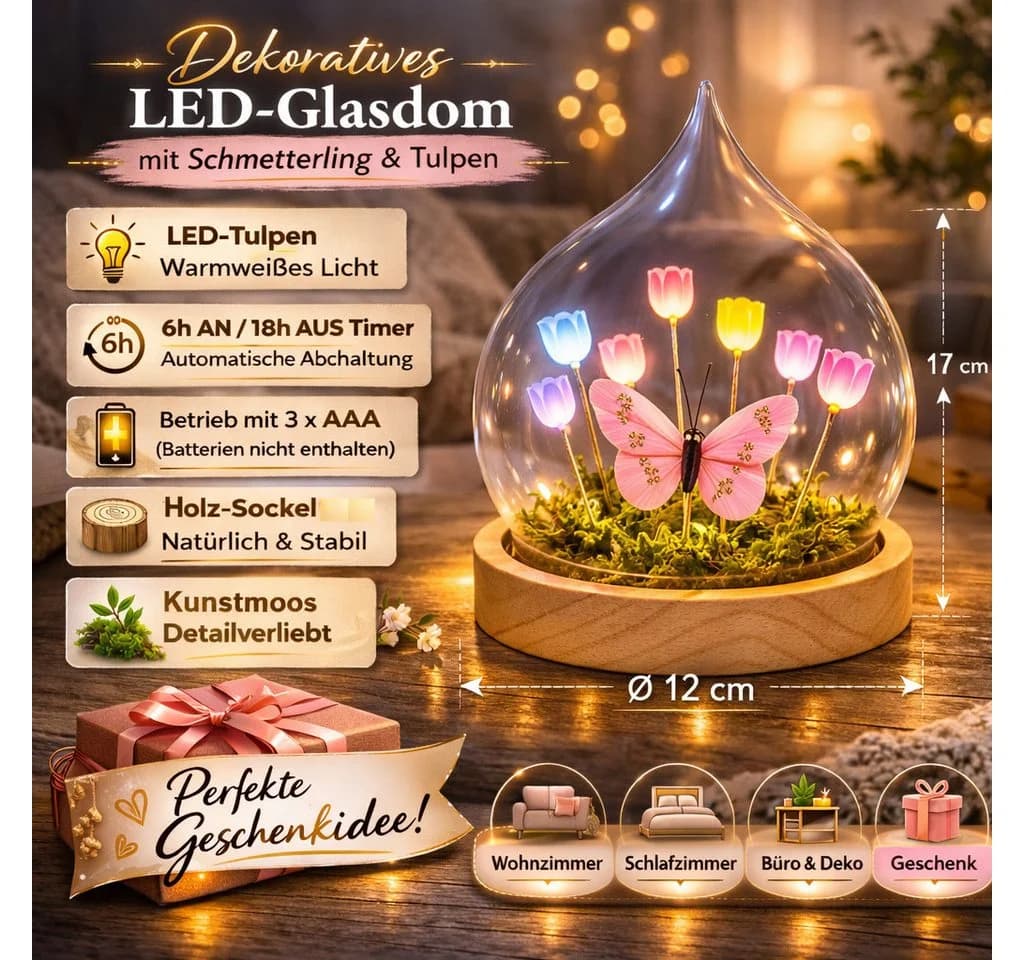Kremers Schatzkiste LED Dekolicht Glaskugel mit Timer & Holzsockel
