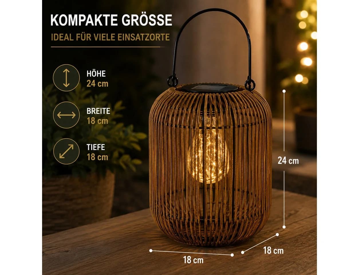 Kremers Schatzkiste LED Solarlaterne Rattan Optik Braun mit Dämmerungssensor - Bild 4