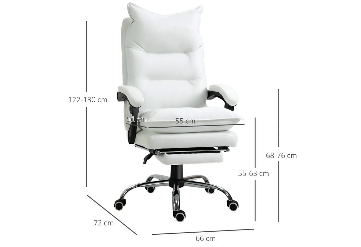 Vinsetto Bürostuhl Weiß mit Fußstütze und verstellbarer Rückenlehne - Bild 3