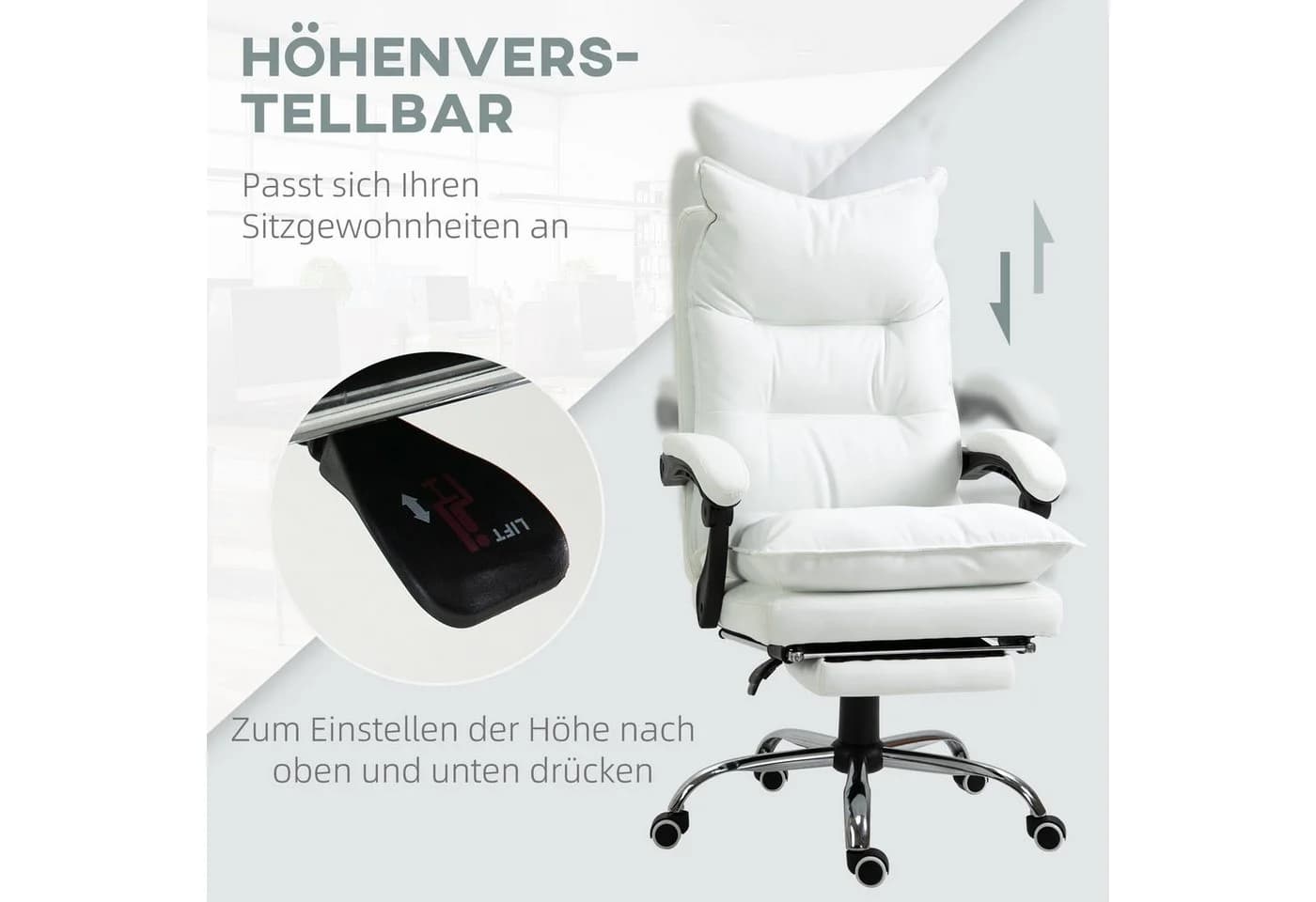 Vinsetto Bürostuhl Weiß mit Fußstütze und verstellbarer Rückenlehne - Bild 4