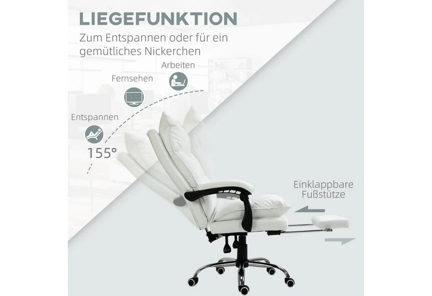 Vinsetto Bürostuhl Weiß mit Fußstütze und verstellbarer Rückenlehne - Bild 5