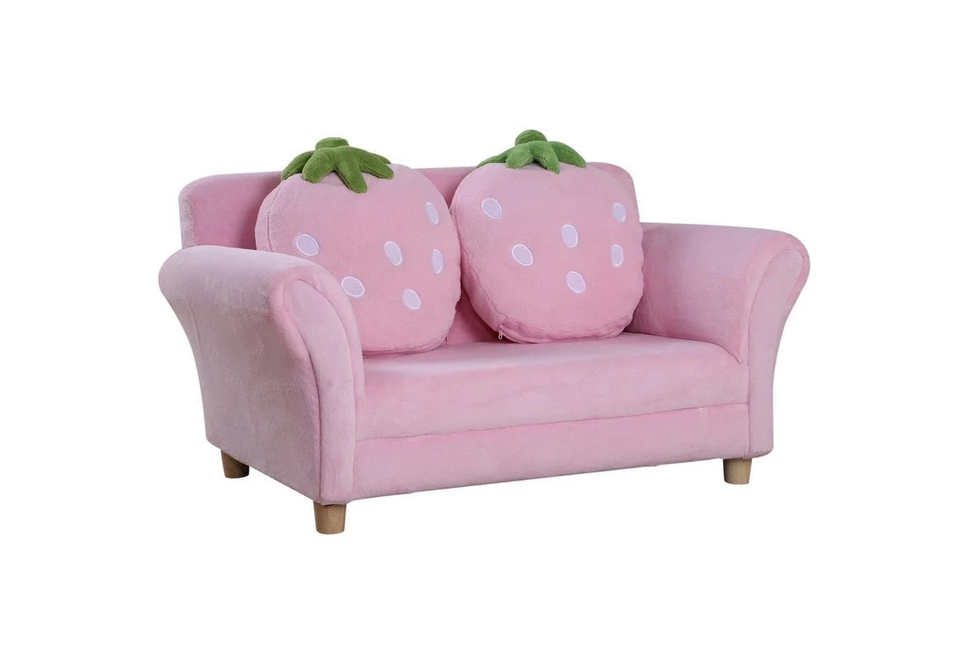 HOMCOM Kinder Sofa Erdbeer-Motiv mit 2 Kissen Korallenvlies - Bild 2