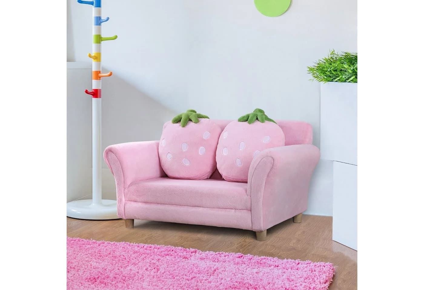 HOMCOM Kinder Sofa Erdbeer-Motiv mit 2 Kissen Korallenvlies - Bild 3