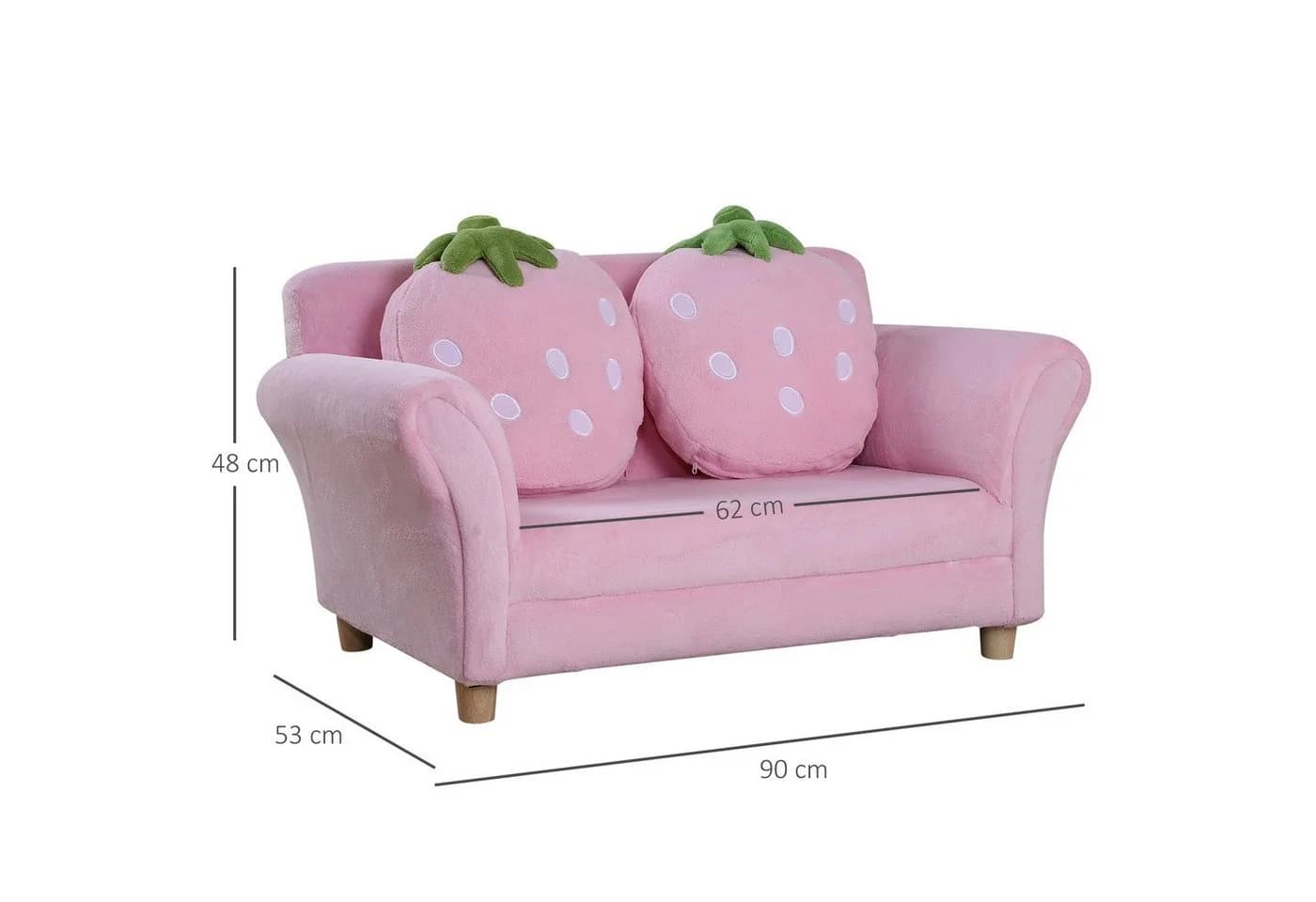 HOMCOM Kinder Sofa Erdbeer-Motiv mit 2 Kissen Korallenvlies - Bild 5