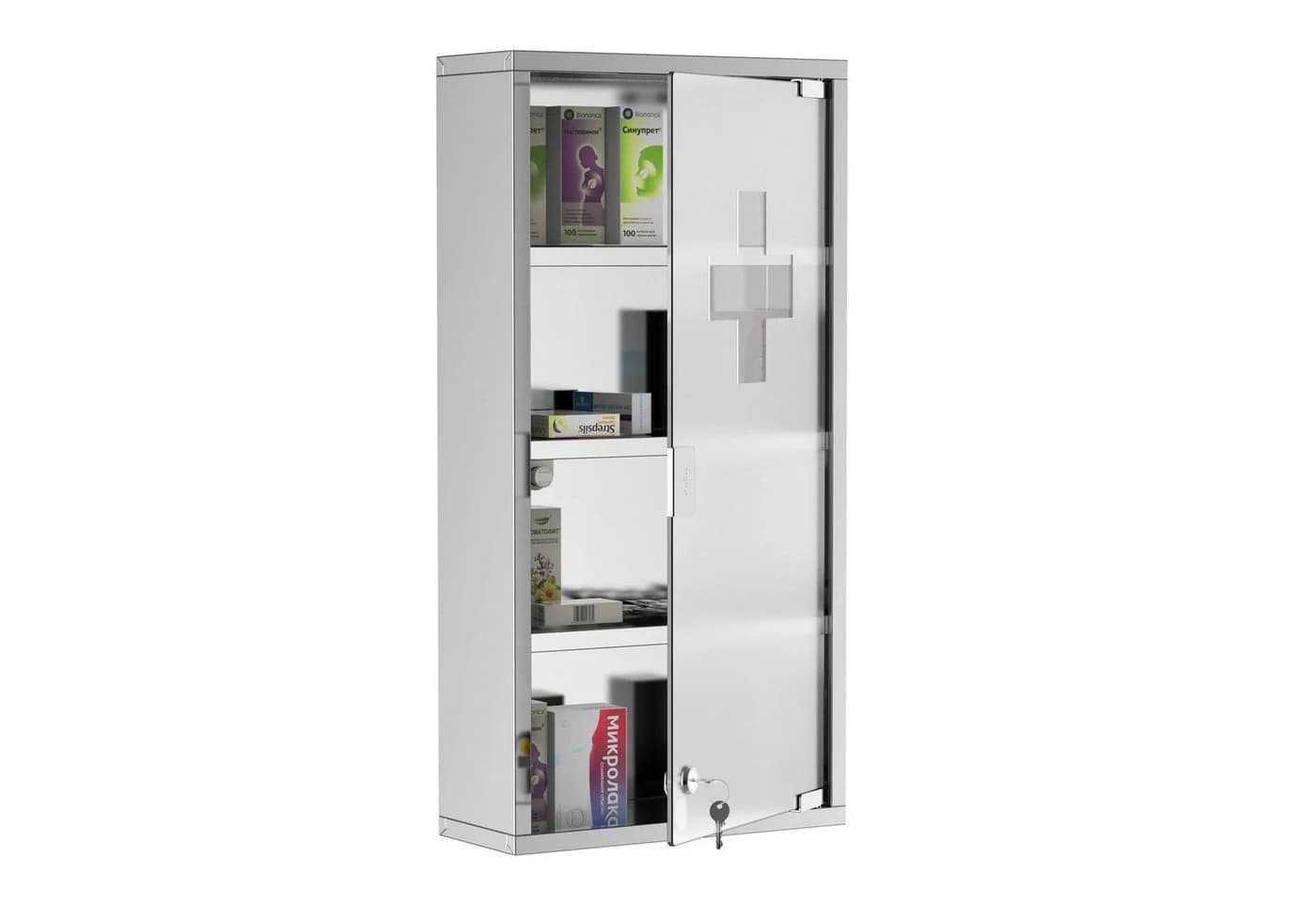 HOMCOM Medizinschrank Edelstahl mit 4 Fachböden und Glastür