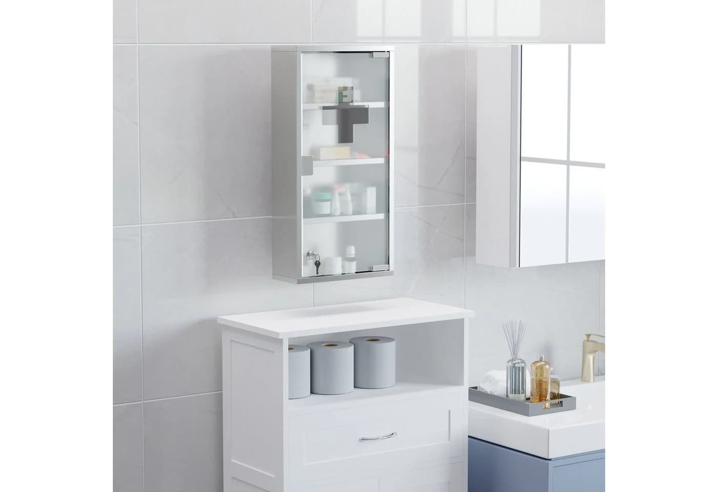 HOMCOM Medizinschrank Edelstahl mit 4 Fachböden und Glastür - Bild 5