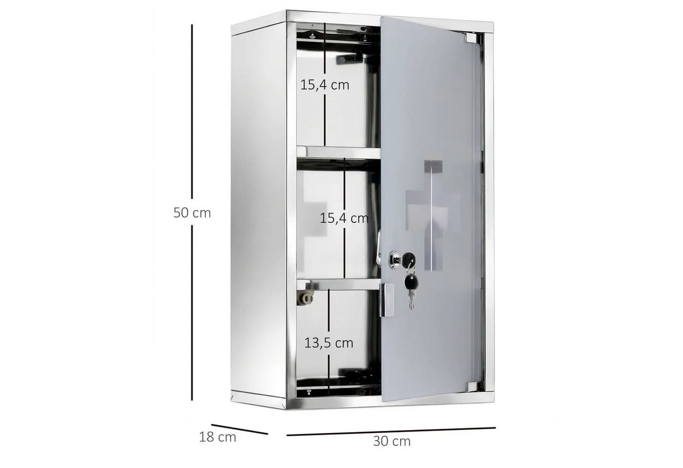 HOMCOM Medizinschrank mit Schloss Edelstahl Glastür - Bild 3
