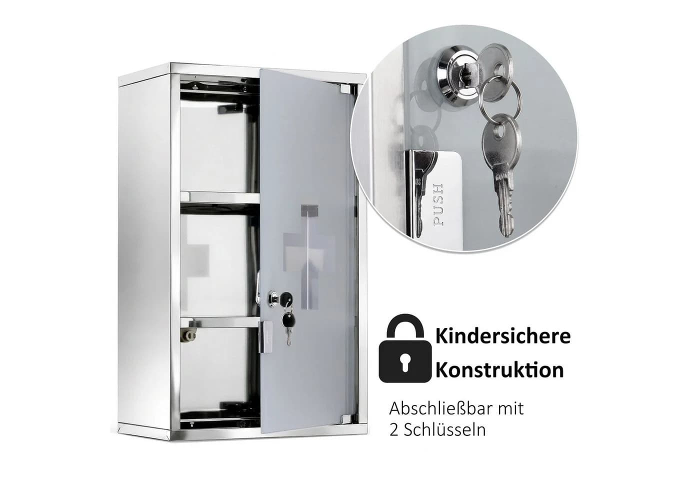 HOMCOM Medizinschrank mit Schloss Edelstahl Glastür - Bild 4