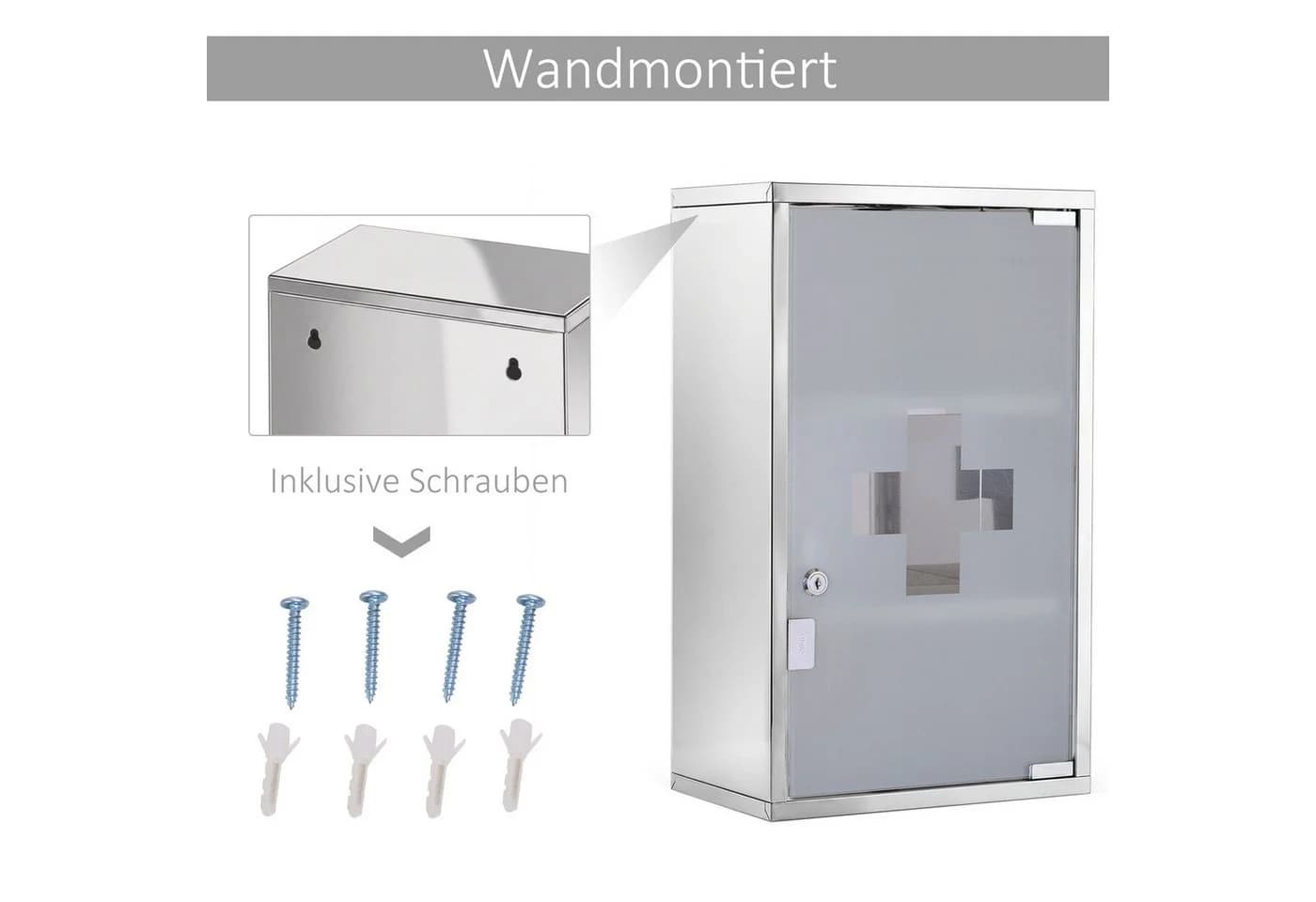 HOMCOM Medizinschrank mit Schloss Edelstahl Glastür - Bild 5