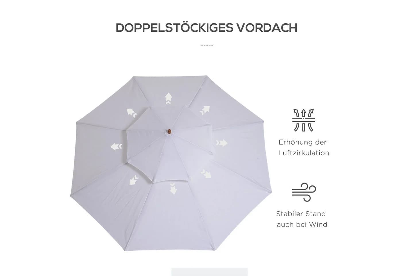 Outsunny Sonnenschirm Holz Doppeldach Weiß Ø265 cm - Bild 5