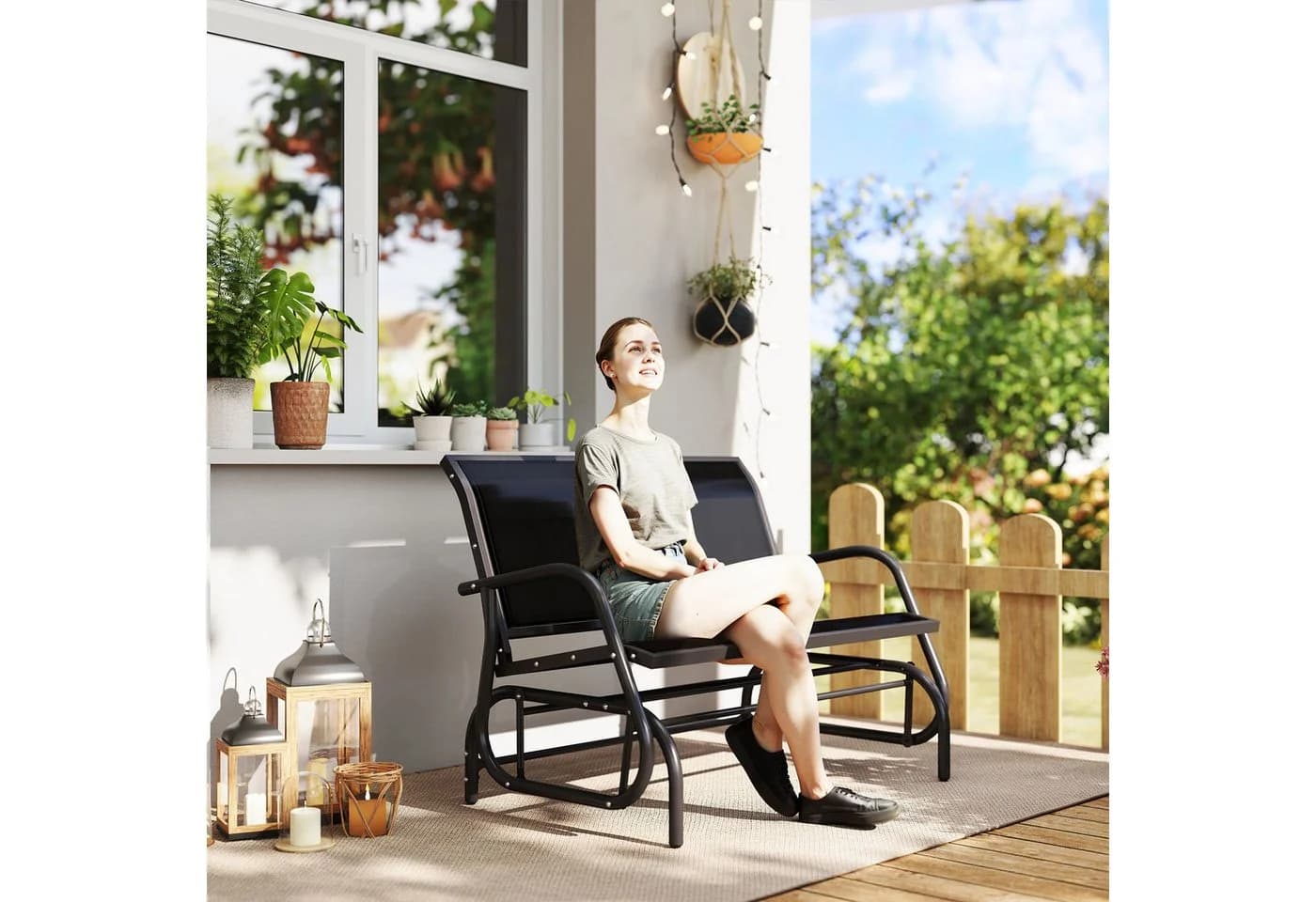 Outsunny Gartenbank mit Schaukelmechanismus Schwarz - Bild 2