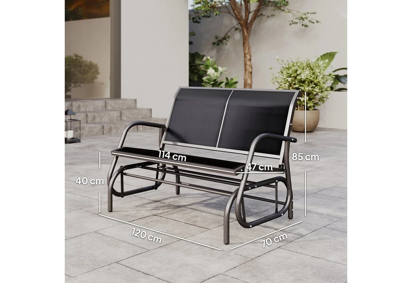 Outsunny Gartenbank mit Schaukelmechanismus Schwarz - Bild 3