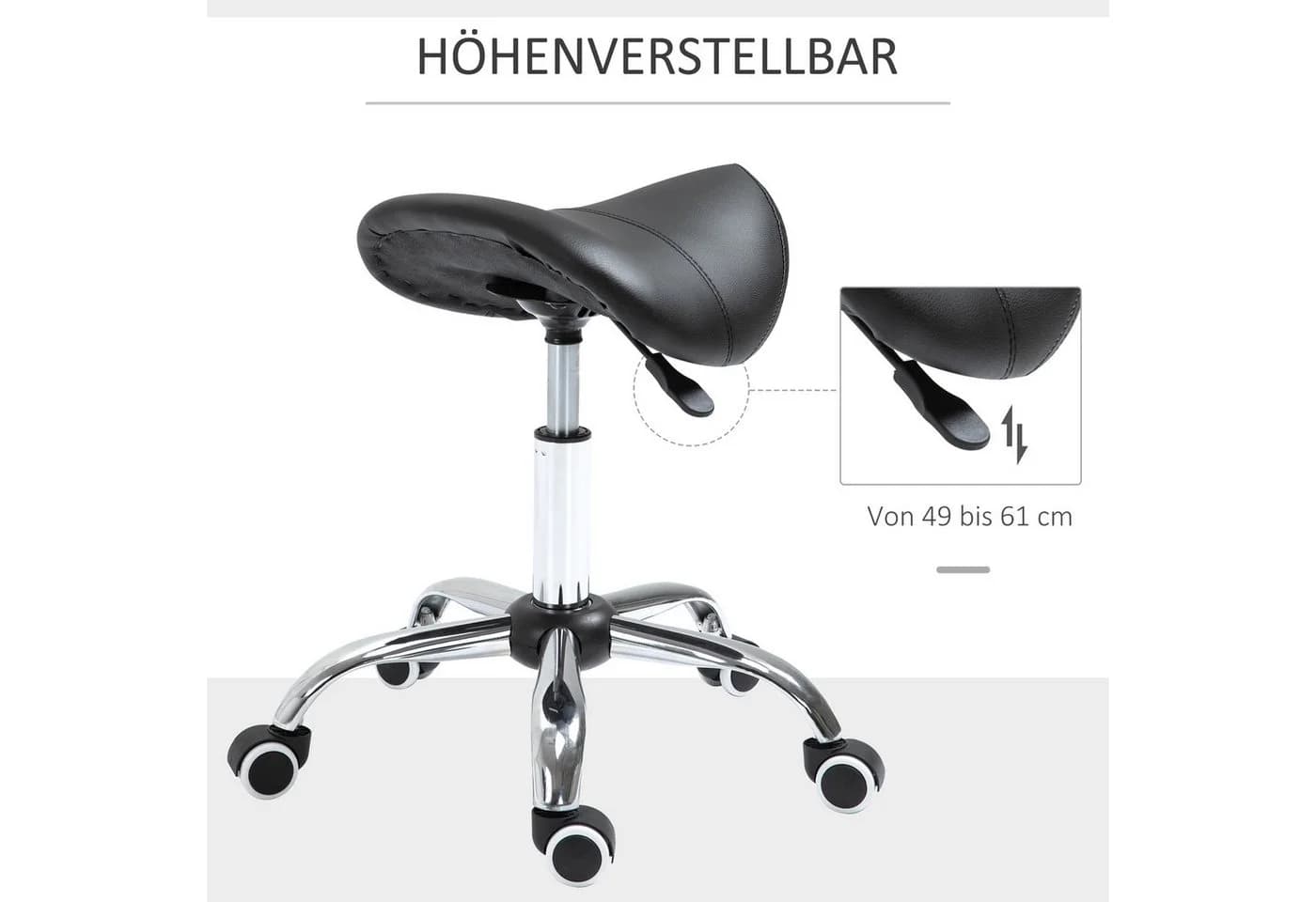 HOMCOM Sattelhocker höhenverstellbar mit Rollen Schwarz - Bild 4