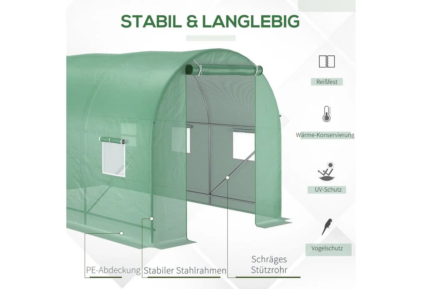Outsunny Foliengewächshaus Grün Transparent Mobiler Pflanzenschutz - Bild 4