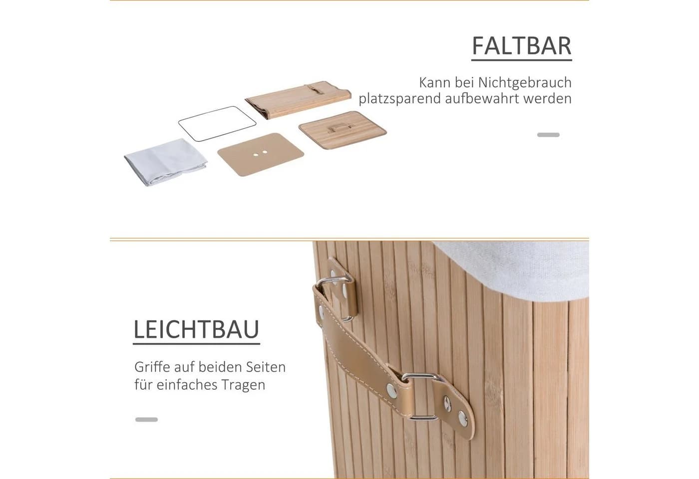 HOMCOM Wäschekorb Bambus Faltbar mit Wäschesack - Bild 4