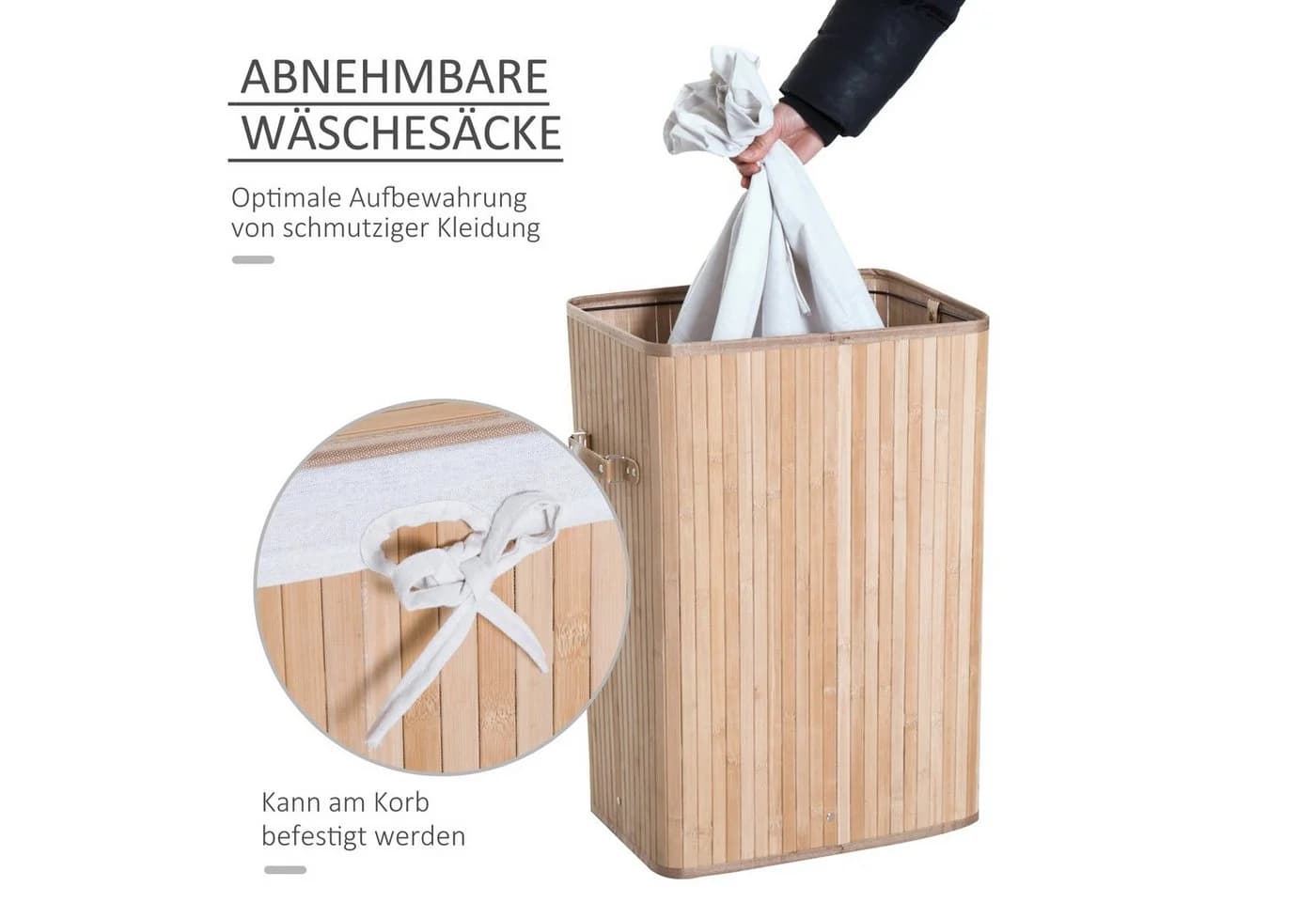 HOMCOM Wäschekorb Bambus Faltbar mit Wäschesack - Bild 5