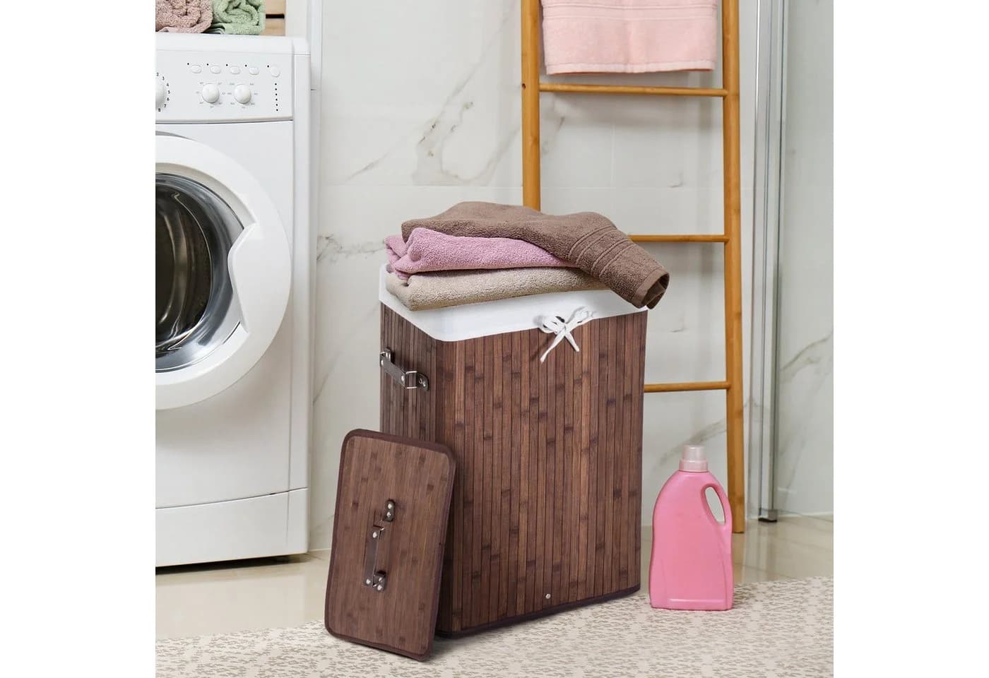 HOMCOM Wäschekorb Bambus Dunkelbraun Faltbar 72L