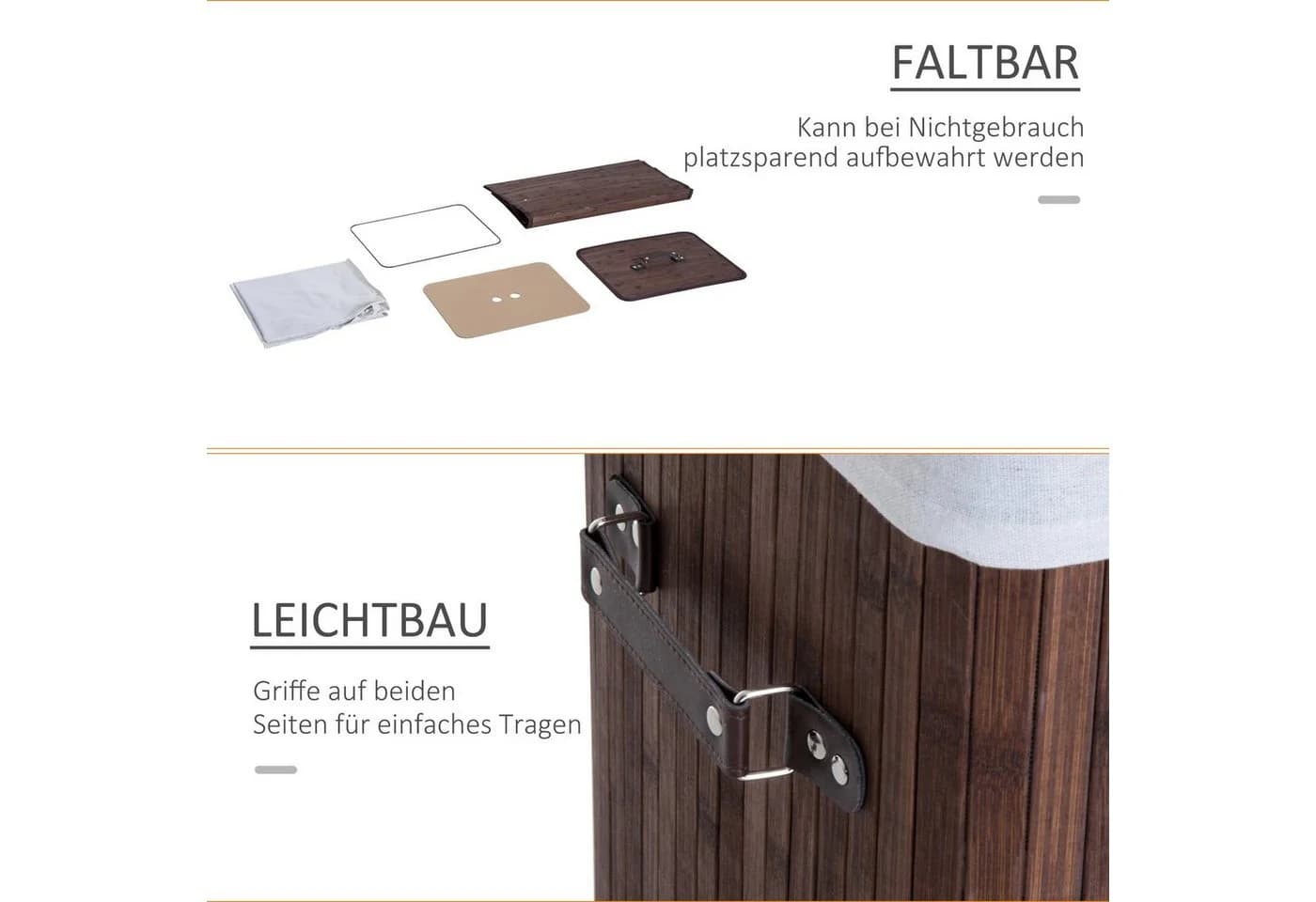HOMCOM Wäschekorb Bambus Dunkelbraun Faltbar 72L - Bild 4