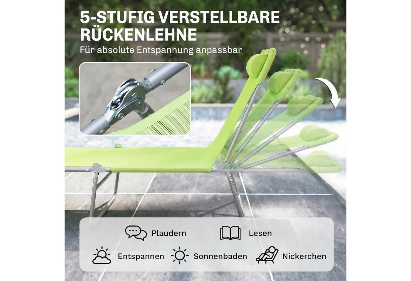 Outsunny Gartenliege Grün Verstellbar Mit Kissen - Bild 4