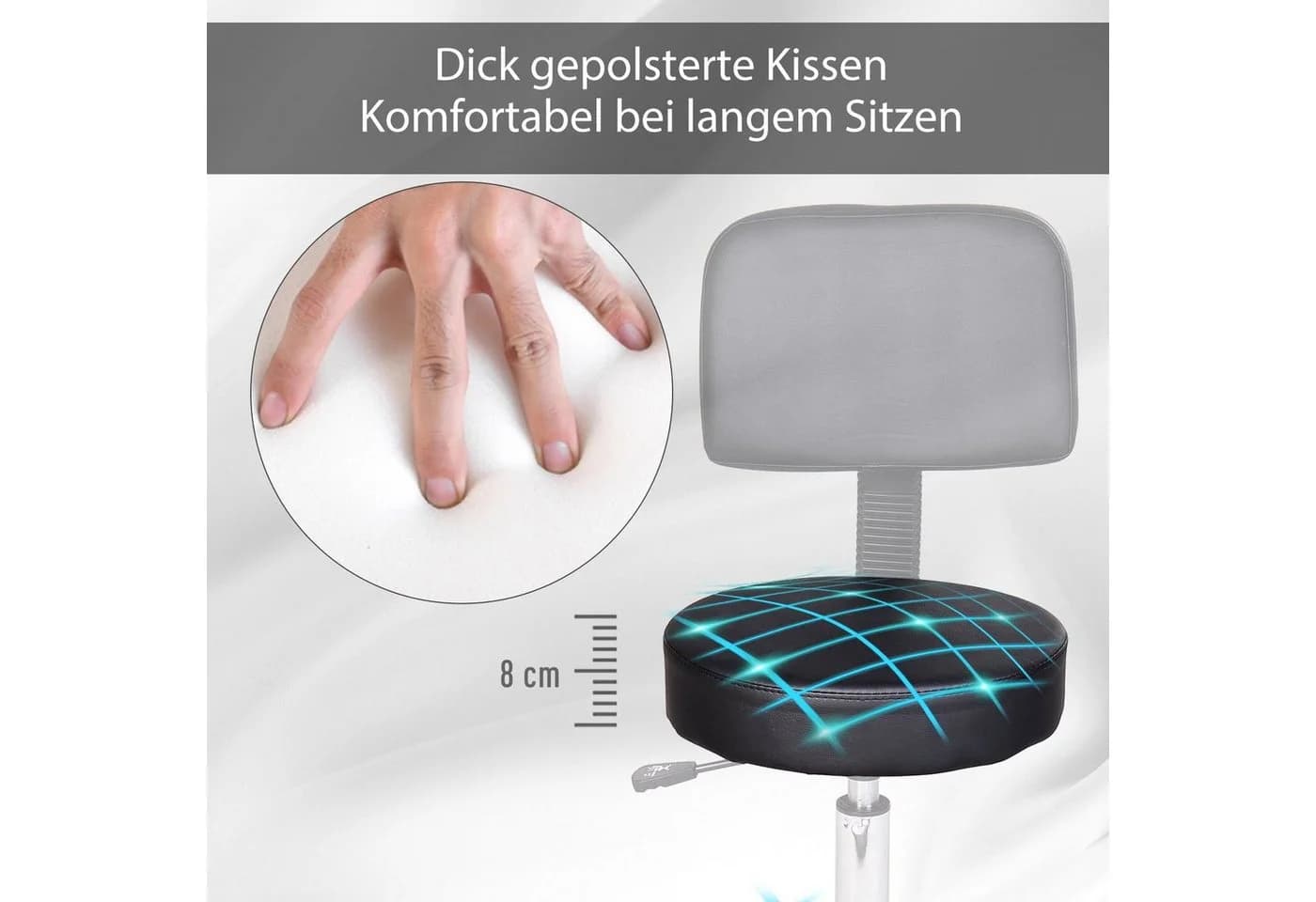 HOMCOM Drehhocker mit Lehne höhenverstellbar Schwarz Kunstleder - Bild 5