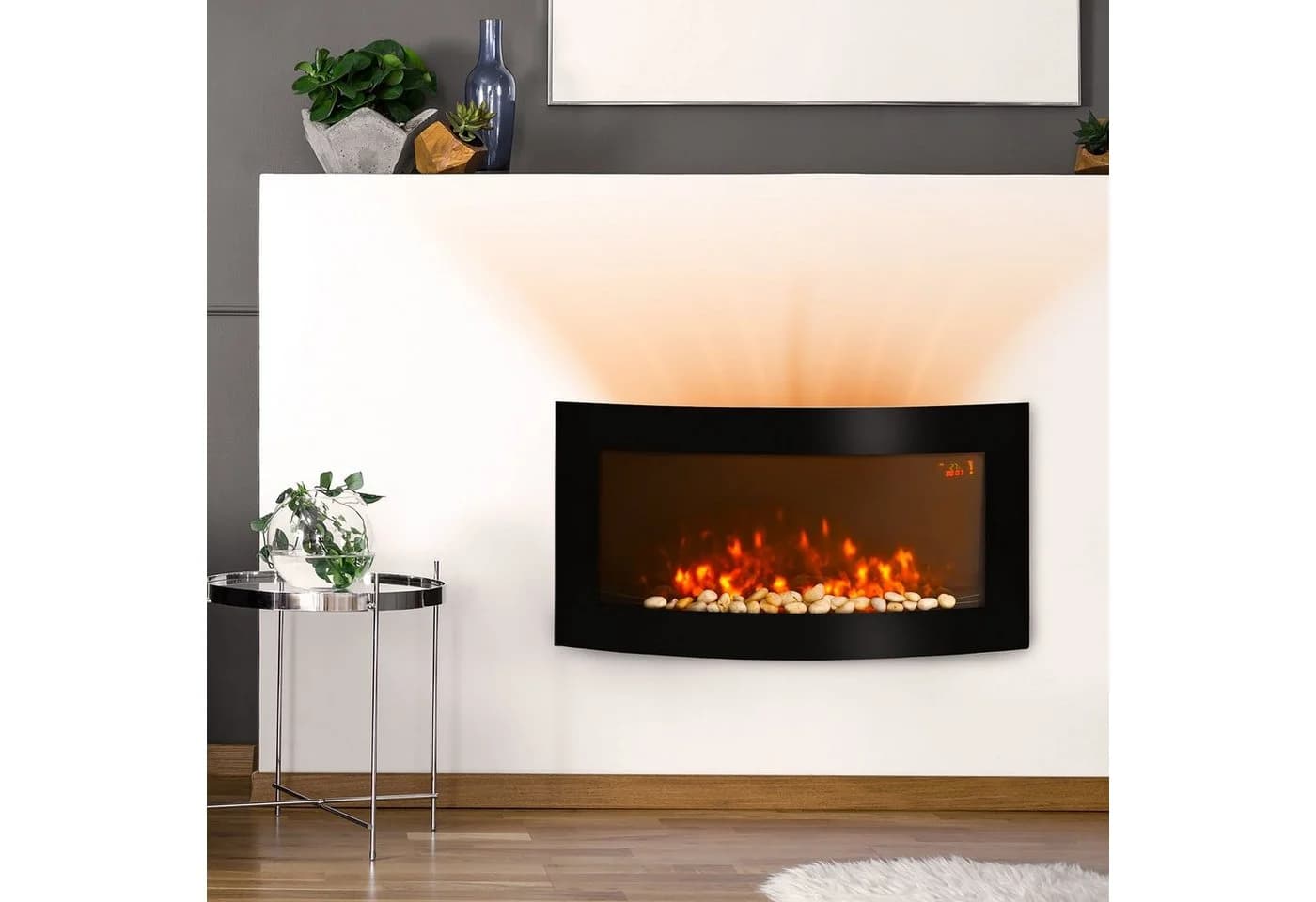 HOMCOM Elektrokamin Wandkamin LED-Flamme 2-stufig dimmbar