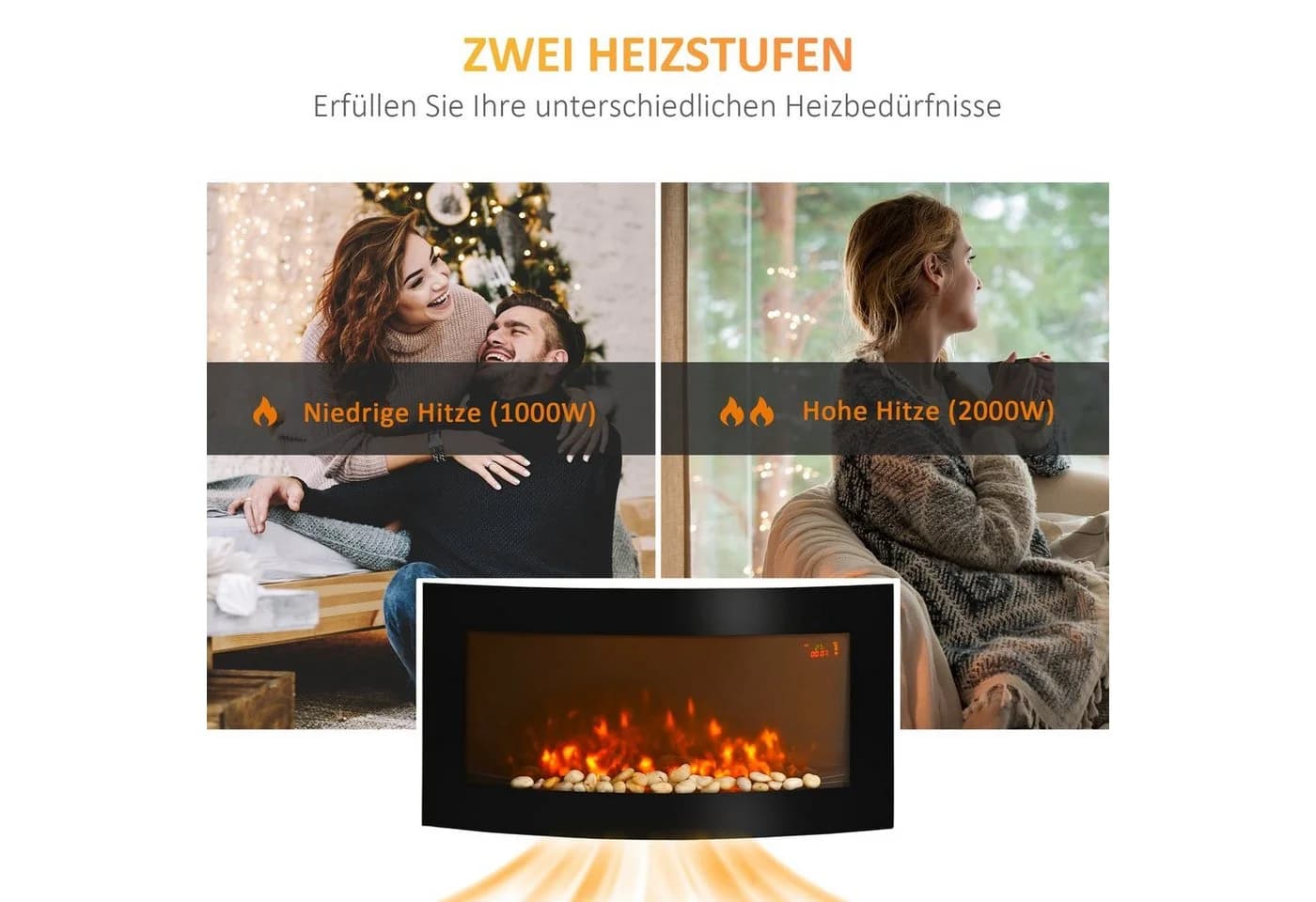 HOMCOM Elektrokamin Wandkamin LED-Flamme 2-stufig dimmbar - Bild 4