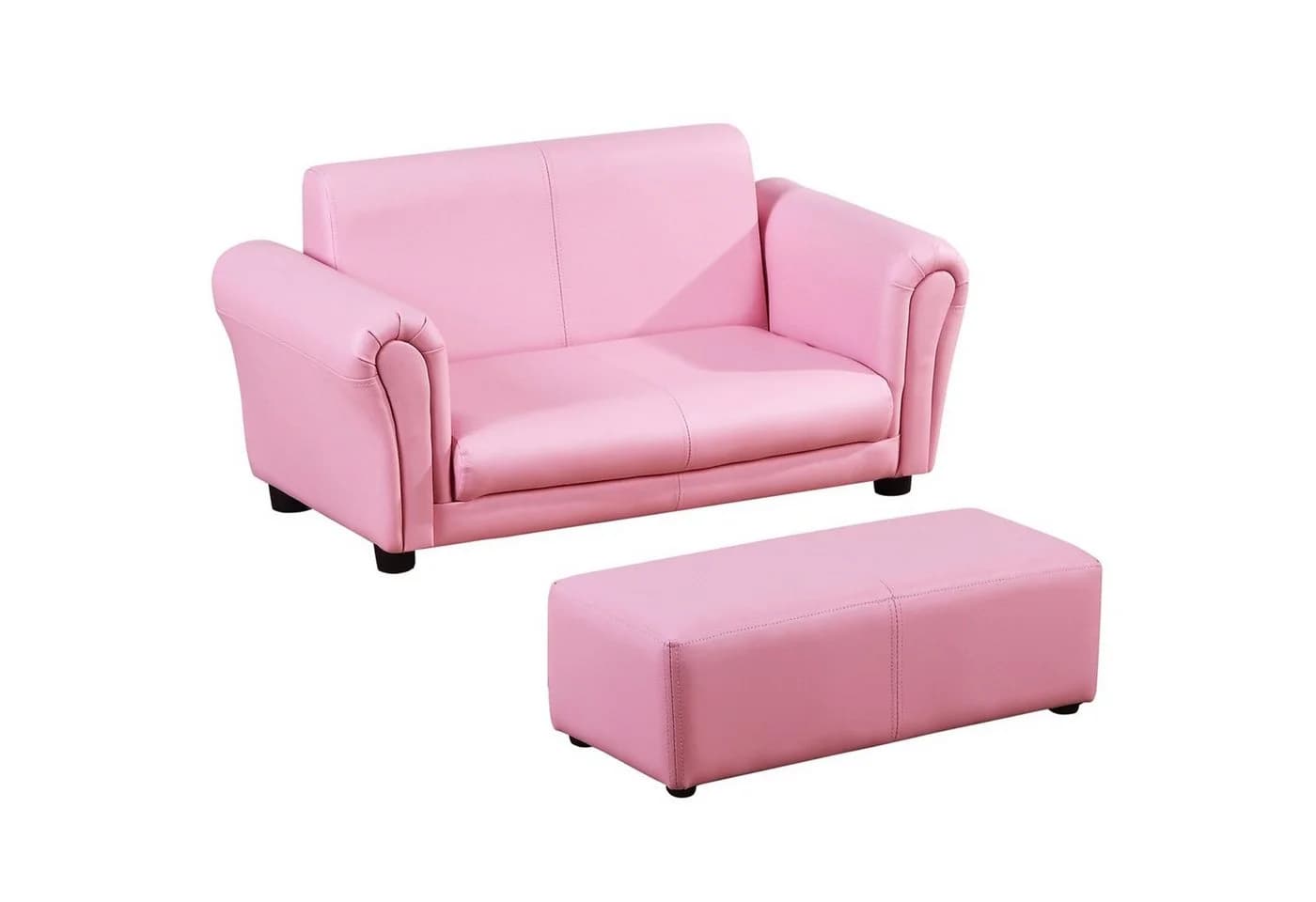 HOMCOM Kindersofa mit Hocker Rosa PVC Holz - Bild 2