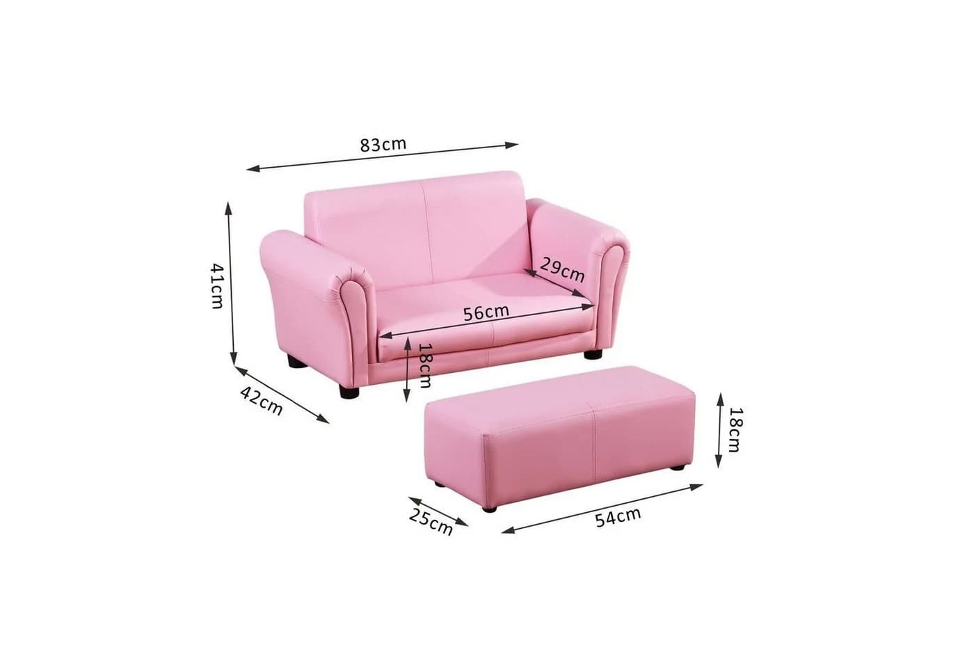 HOMCOM Kindersofa mit Hocker Rosa PVC Holz - Bild 4