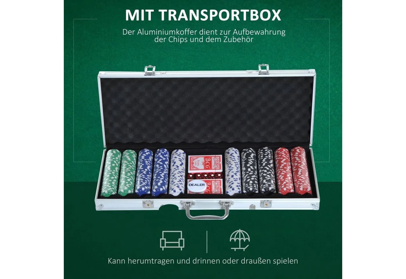 HOMCOM Pokerkoffer Konstruktions-Spielset mit 500 Chips Silber - Bild 3