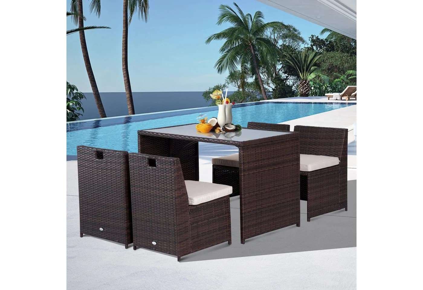 Outsunny 5-tlg. Garten-Sitzgruppe Polyrattan Braun mit Kissen - Bild 2