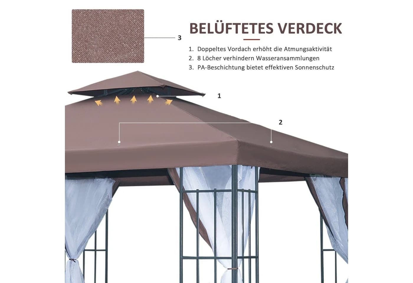 Outsunny Gartenpavillon mit Doppeldach Wasserabweisend - Bild 4