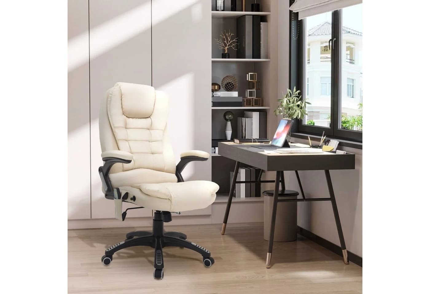 HOMCOM Bürostuhl mit Massage- und Wärmefunktion, Chefsessel Cremeweiß - Bild 2