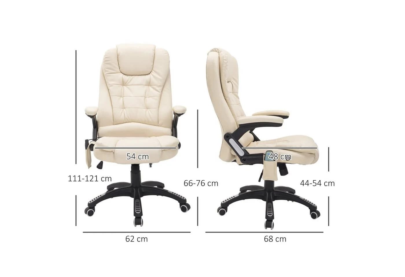 HOMCOM Bürostuhl mit Massage- und Wärmefunktion, Chefsessel Cremeweiß - Bild 3