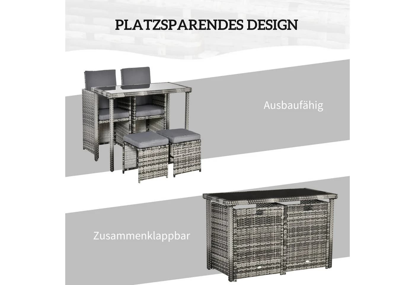 Outsunny Sitzgruppe 11-tlg. Polyrattan Schwarz - Bild 5