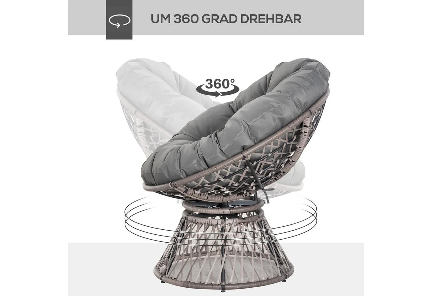 Outsunny Papasansessel Grau mit abnehmbarem Polster & 360°-Drehfunktion - Bild 4
