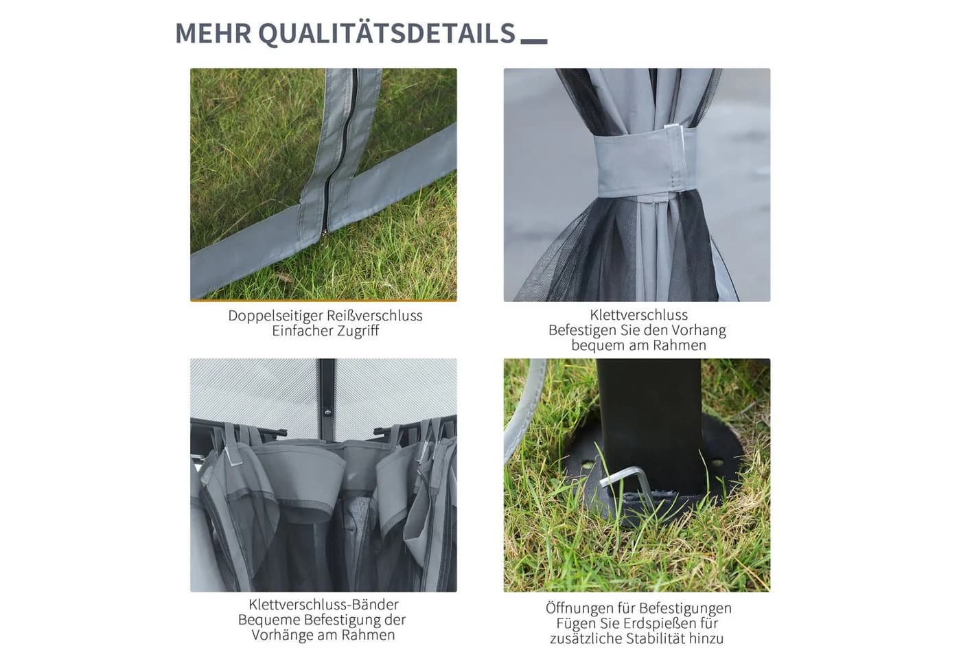 Outsunny Gartenpavillon Hardtop Grau mit PC-Dach und Seitenteilen - Bild 5