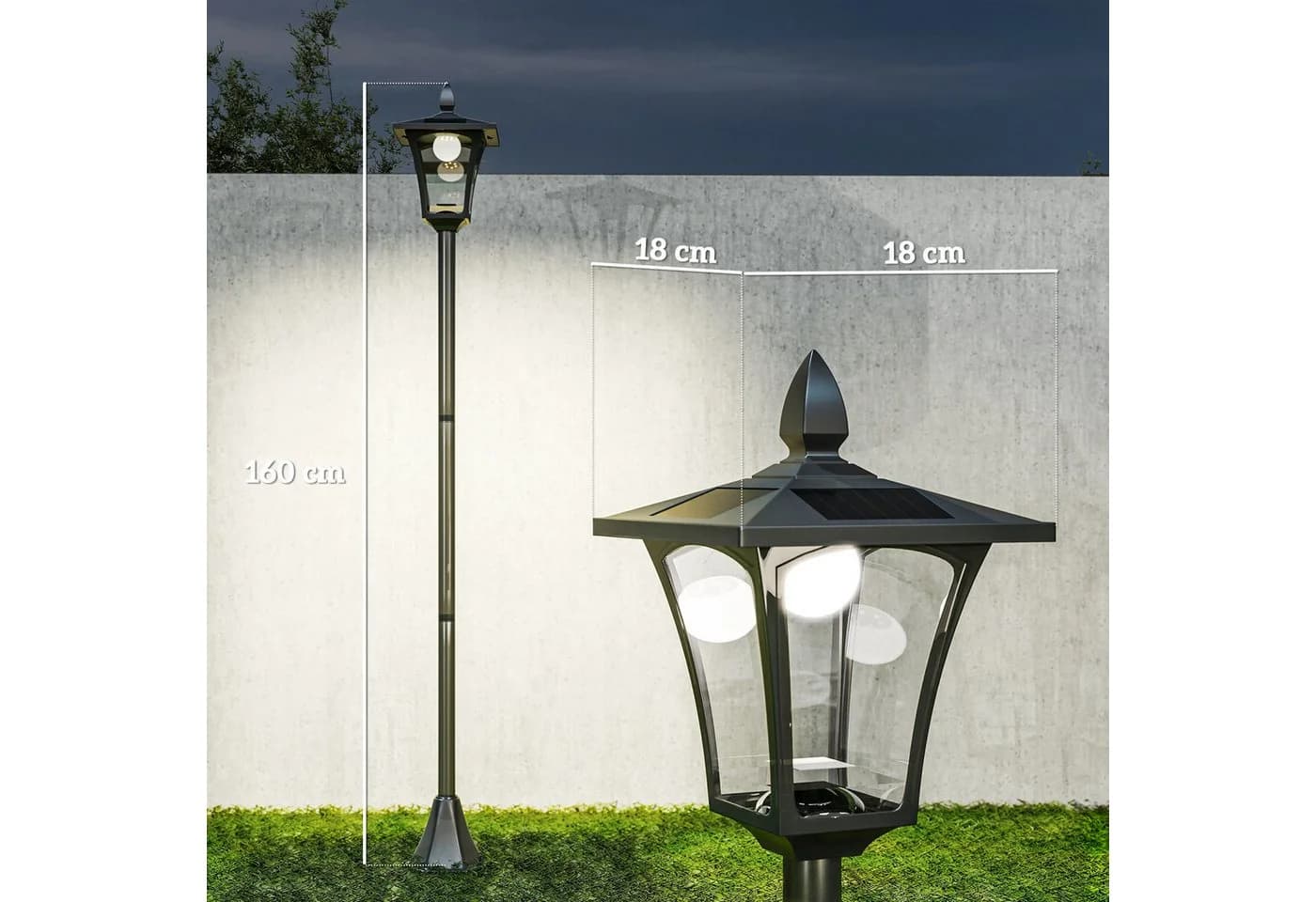 Outsunny Solar-Stehlampe Schwarz LED Gartenleuchte mit Lichtsensor - Bild 3