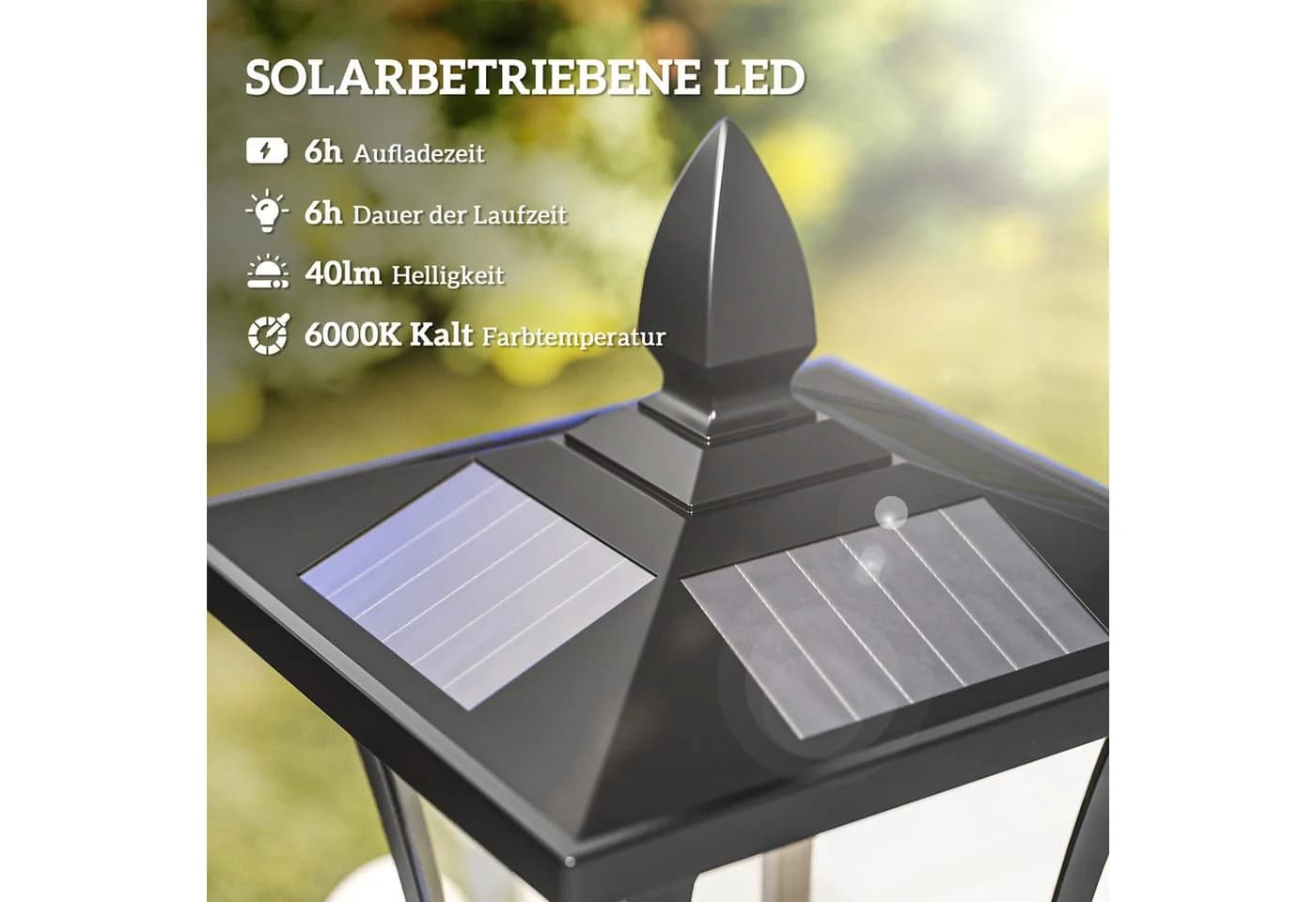 Outsunny Solar-Stehlampe Schwarz LED Gartenleuchte mit Lichtsensor - Bild 4