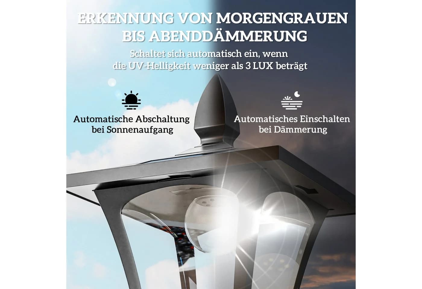 Outsunny Solar-Stehlampe Schwarz LED Gartenleuchte mit Lichtsensor - Bild 5