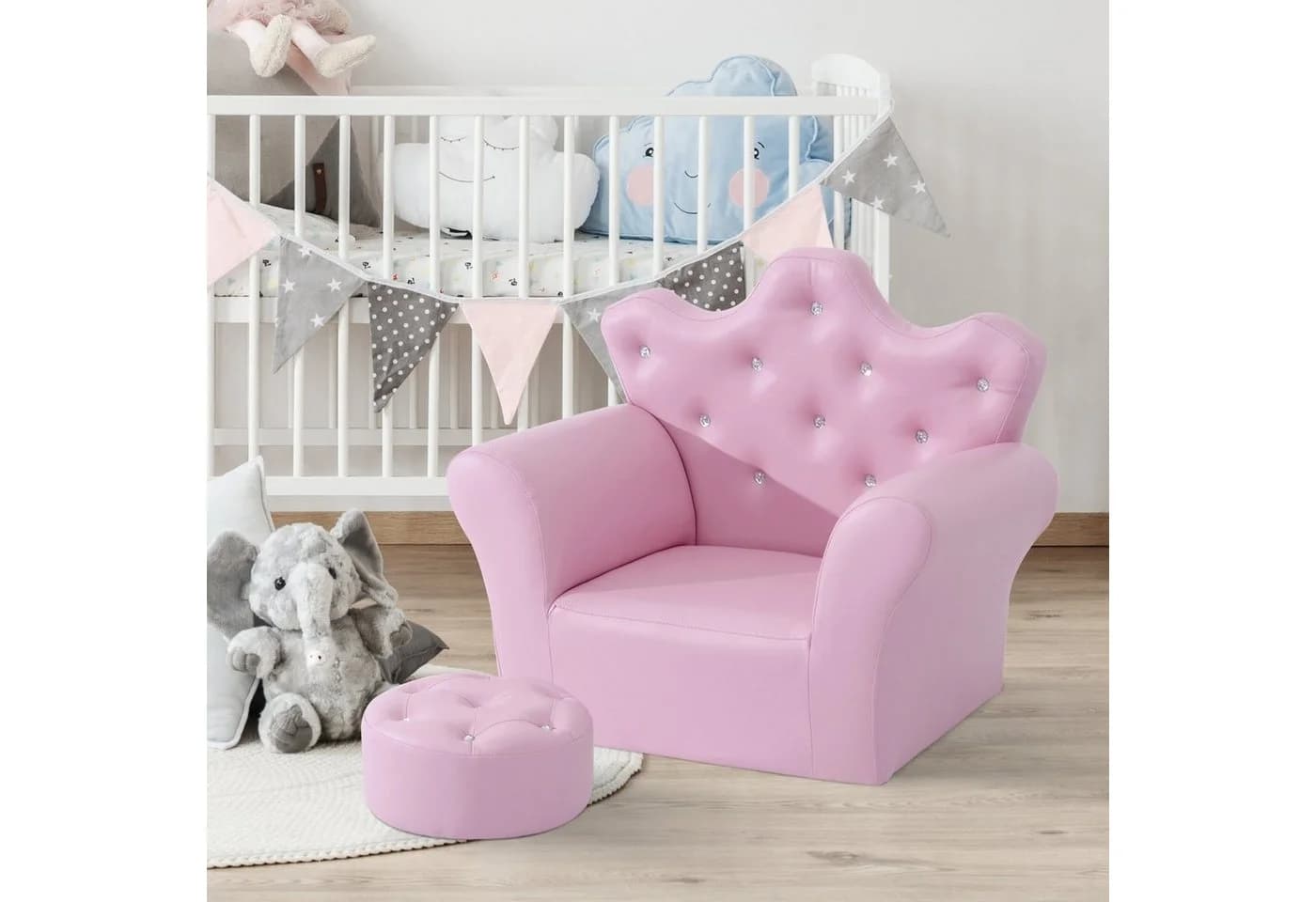 HOMCOM Prinzessinnen Sessel mit Ottomane Rosa PVC - Bild 2