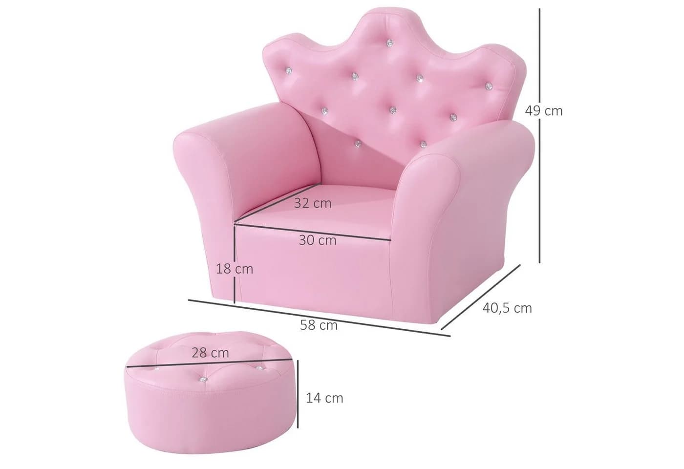 HOMCOM Prinzessinnen Sessel mit Ottomane Rosa PVC - Bild 3