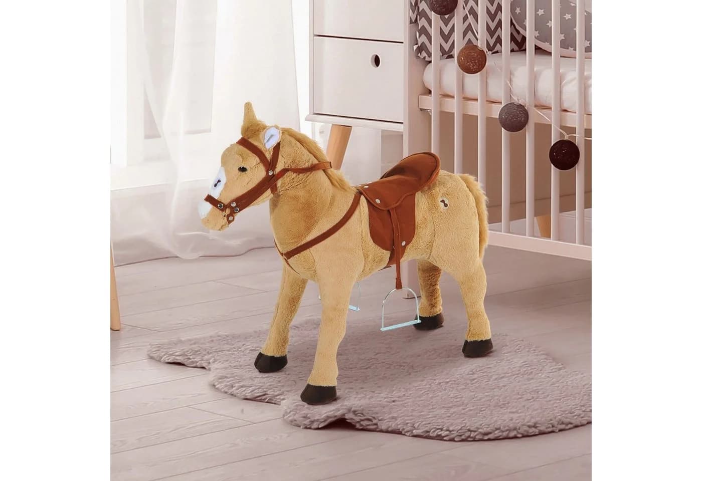 HOMCOM Stehpferd Plüschpferd mit Sound Beige