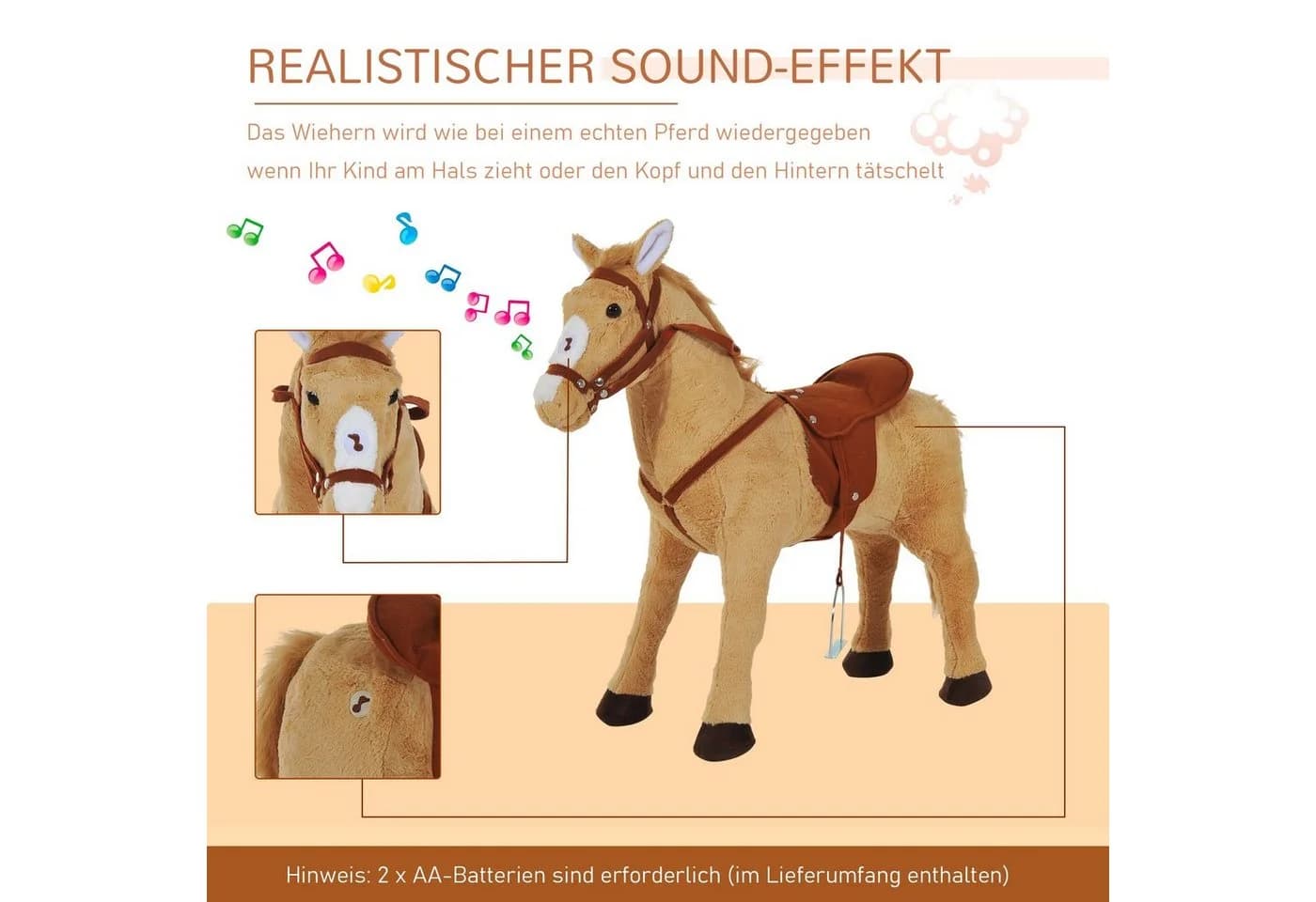 HOMCOM Stehpferd Plüschpferd mit Sound Beige - Bild 4