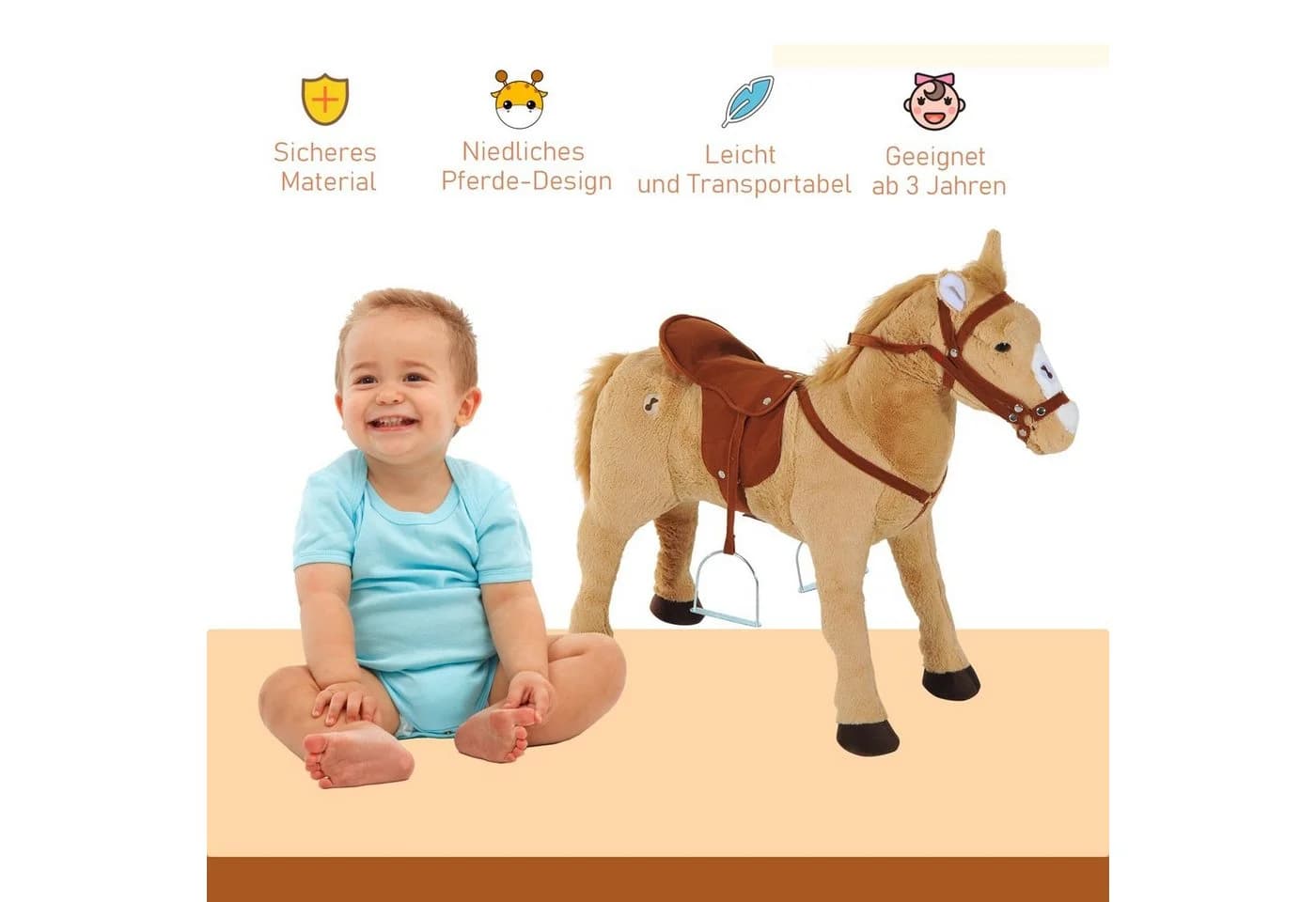 HOMCOM Stehpferd Plüschpferd mit Sound Beige - Bild 5