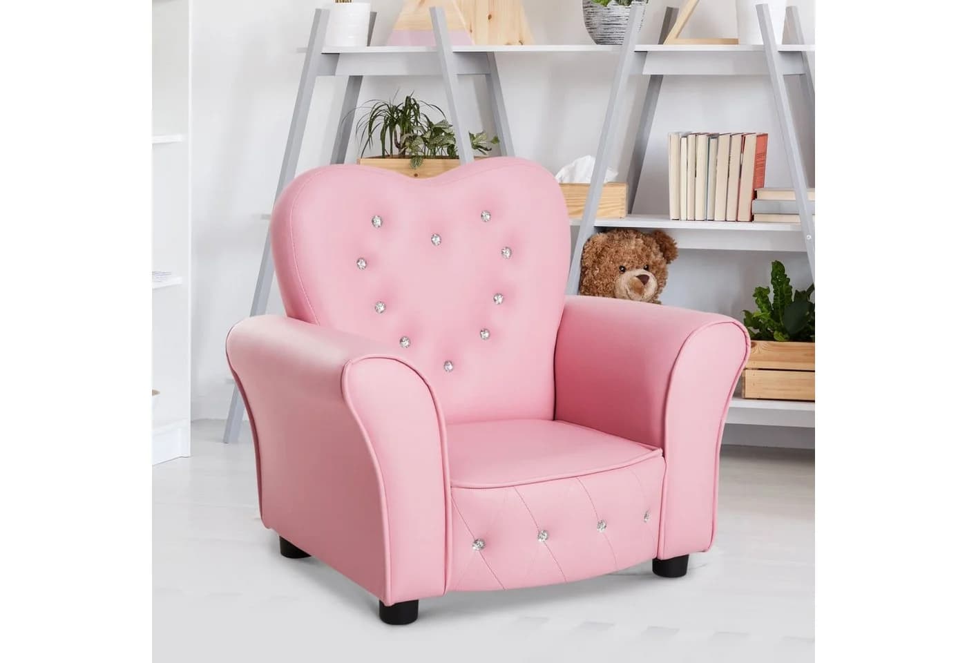 HOMCOM Sessel Kindersessel Prinzessin Rosa PVC-Leder Herzform - Bild 4
